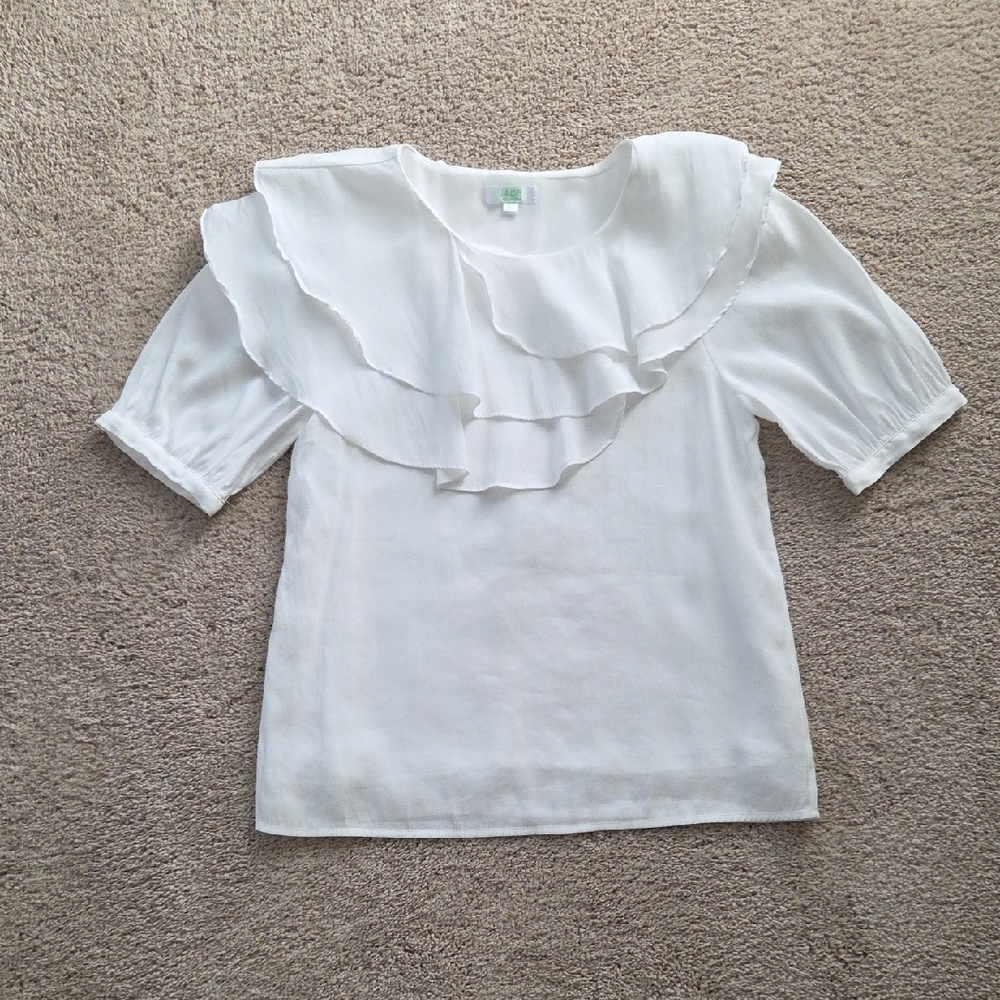 Jade Elegant White Ruffle Blouse